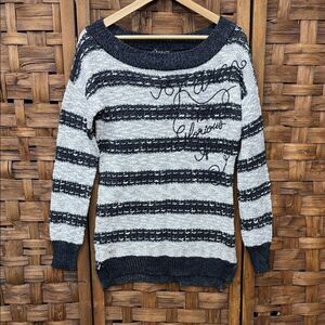 Vintage Striped Black and Gray Women's Sweater